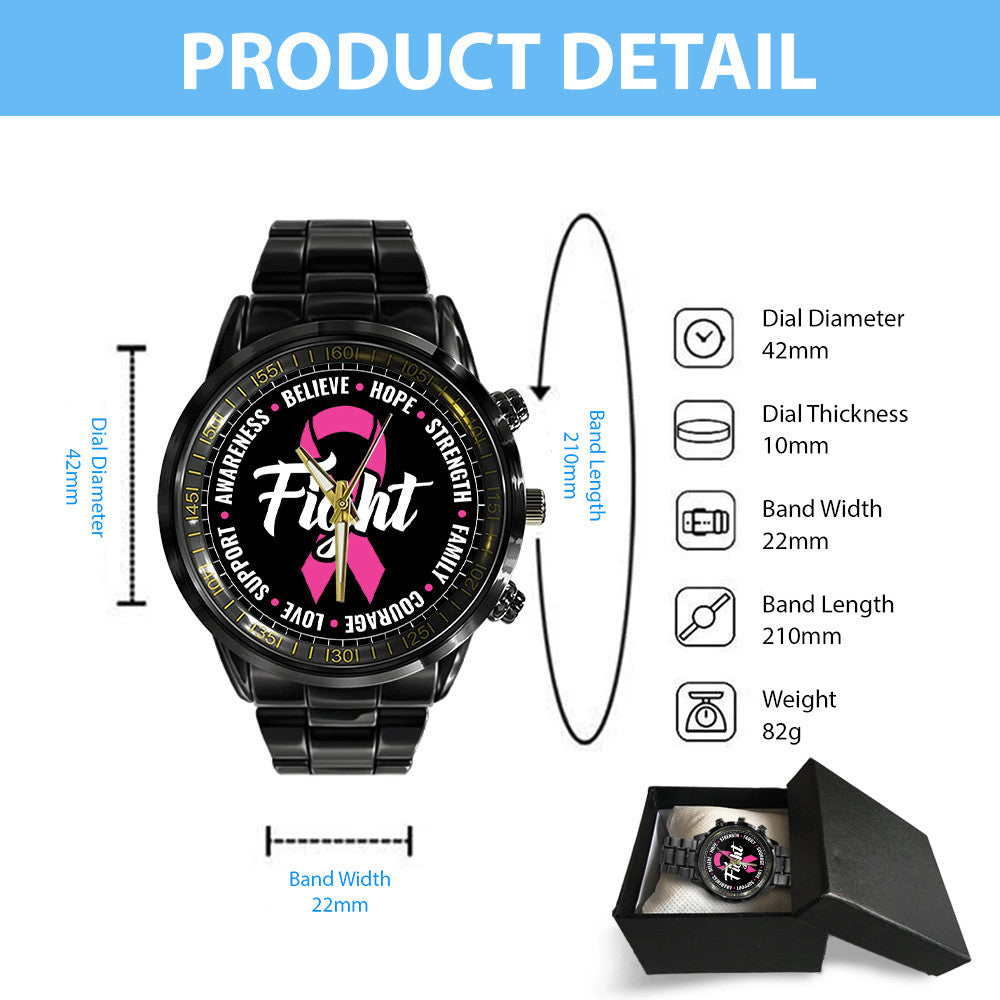 Breast Cancer Awareness Black Stainless Steel Watch YVT1230