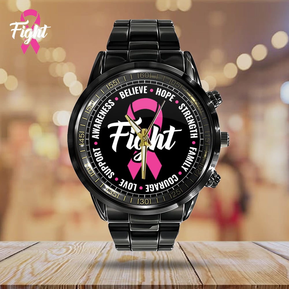 Breast Cancer Awareness Black Stainless Steel Watch YVT1230