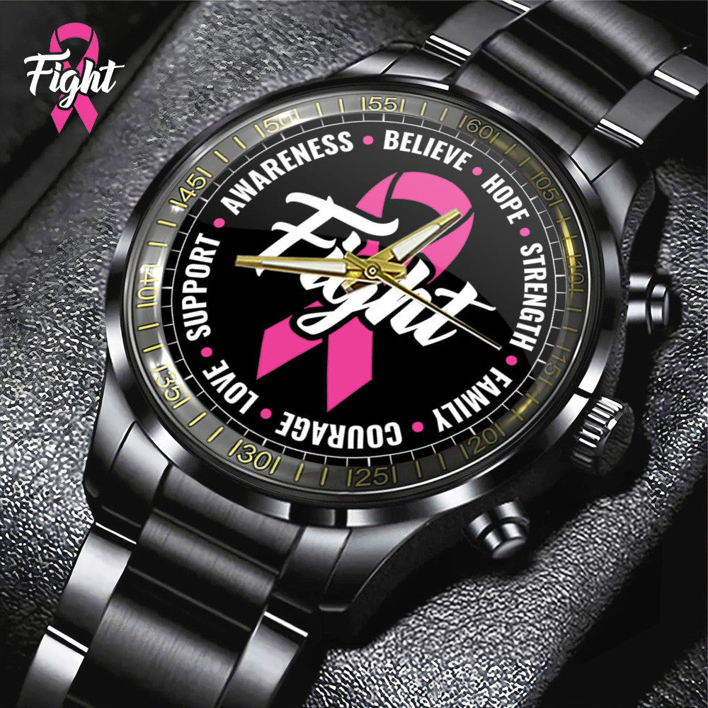 Breast Cancer Awareness Black Stainless Steel Watch YVT1230