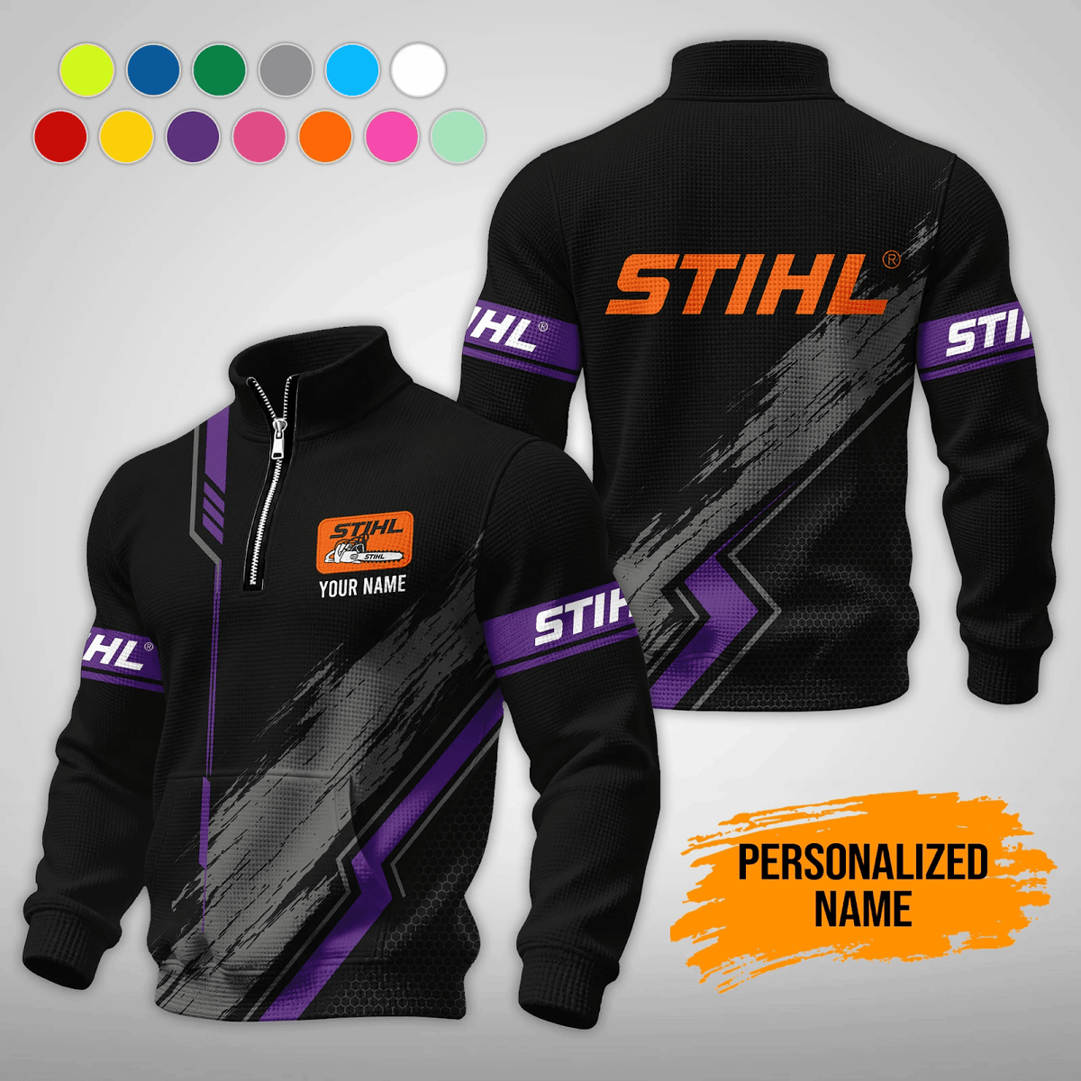 Personalized STL Waffle Stand Collar Zip Hoodie Pockets V2