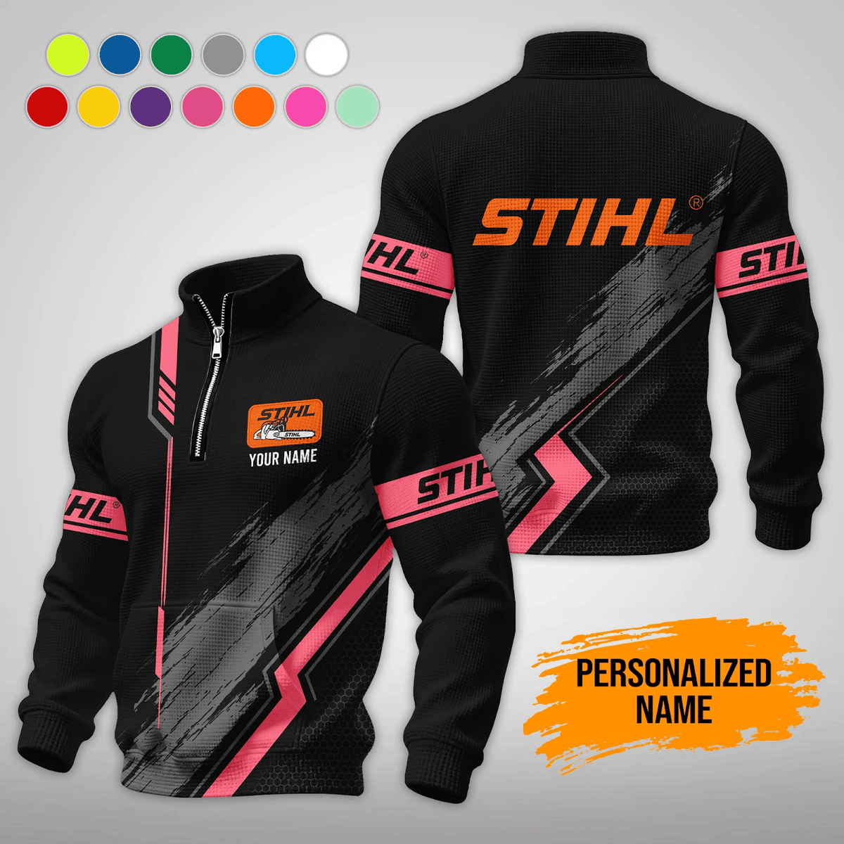 Personalized STL Waffle Stand Collar Zip Hoodie Pockets V2