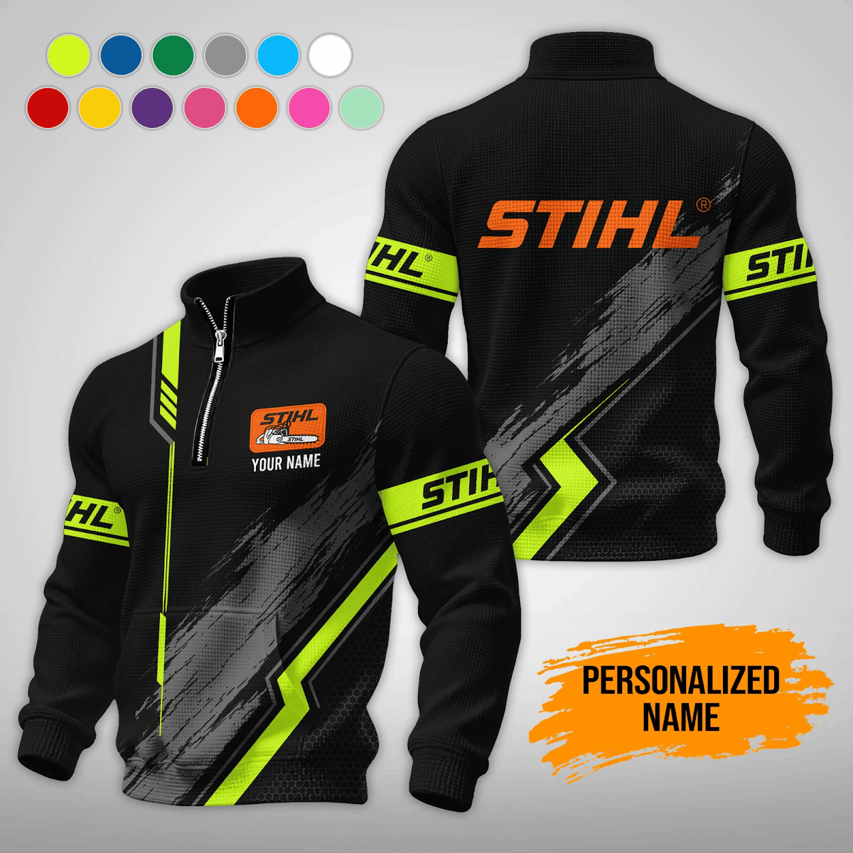Personalized STL Waffle Stand Collar Zip Hoodie Pockets V2