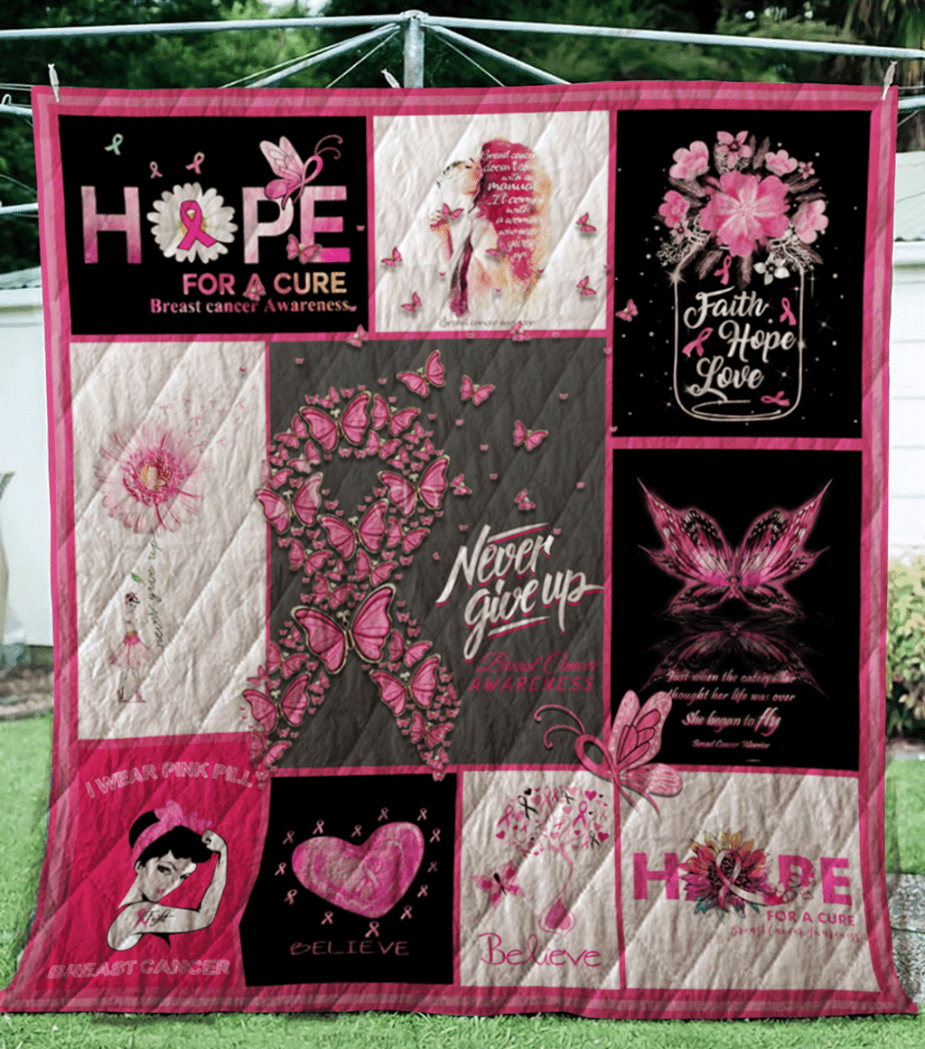 Breast Cancer Awareness Flower Butterfly Quilt Blanket THAOVTT550