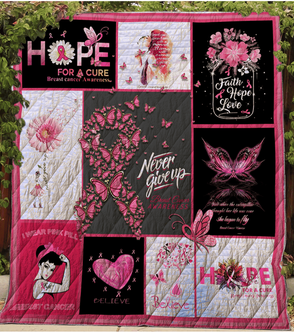 Breast Cancer Awareness Flower Butterfly Quilt Blanket THAOVTT550