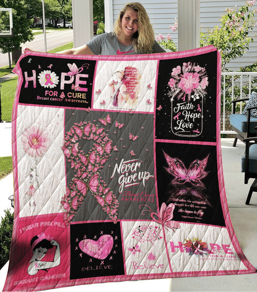 Breast Cancer Awareness Flower Butterfly Quilt Blanket THAOVTT550