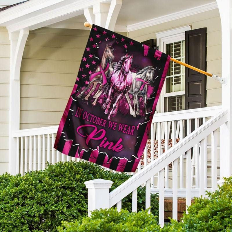 In October We Wear Pink, Ribbon Horse, Breast Cancer Awareness Flag, House & Garden Flag QUY4508