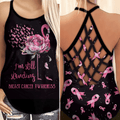 I'm Still Standing Breast Cancer Awareness Flamingo Flower Criss-Cross Tank Top YVT0803