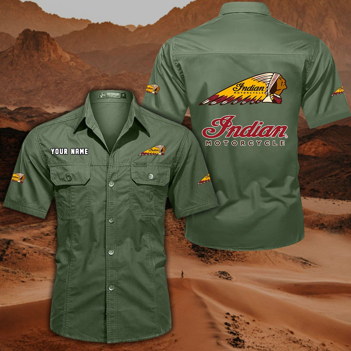 Indian Motorcycle DDQQB10047 Military Cargo Cotton Shirts