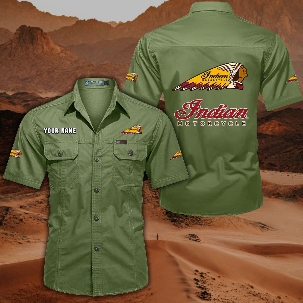 Indian Motorcycle DDQQB10047 Military Cargo Cotton Shirts