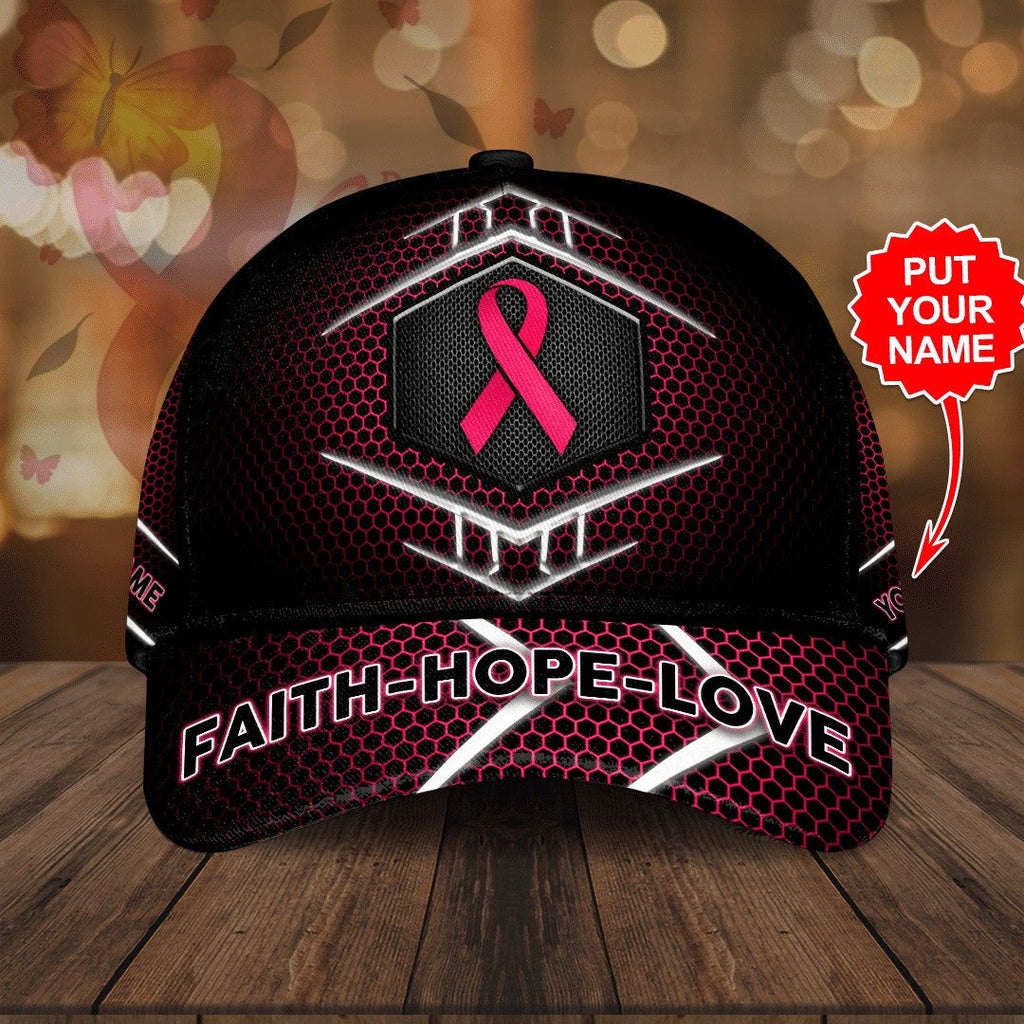 Personalized Breast Cancer Awareness "Faith Hope Love" Printed Hat _ TH3412