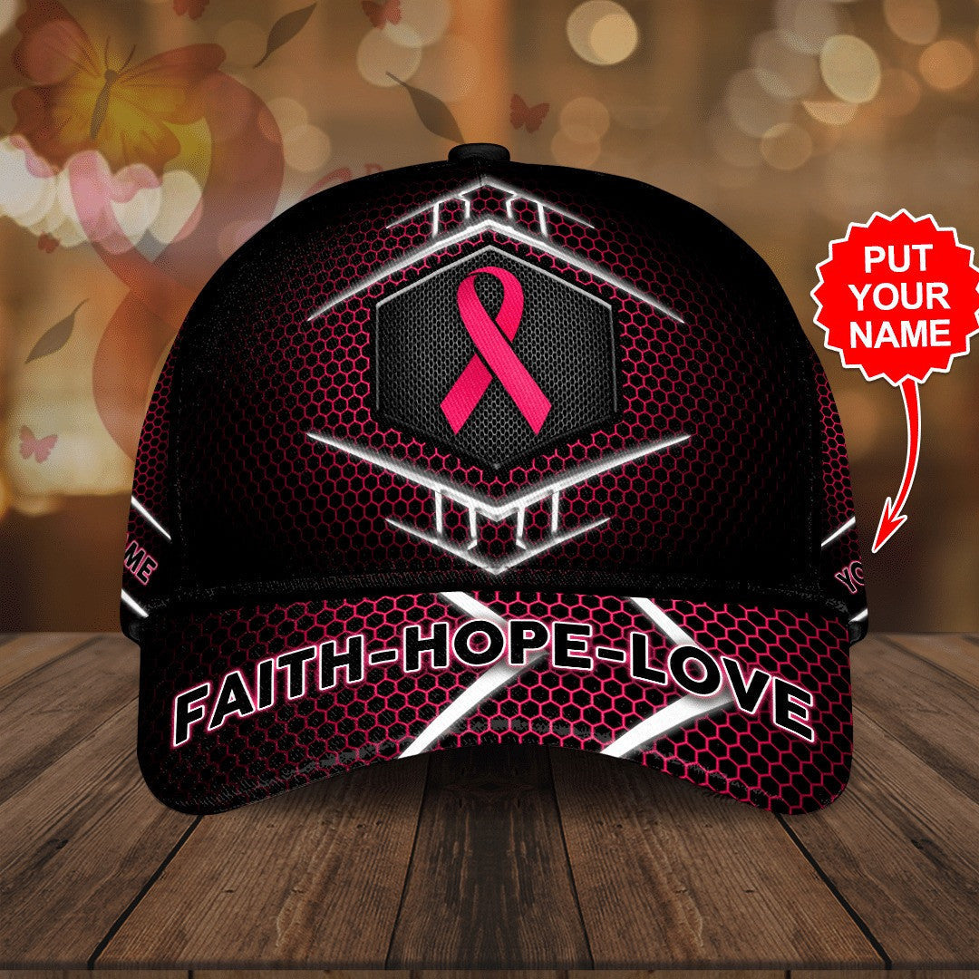 Personalized Breast Cancer Awareness "Faith Hope Love" Printed Hat _ TH3412