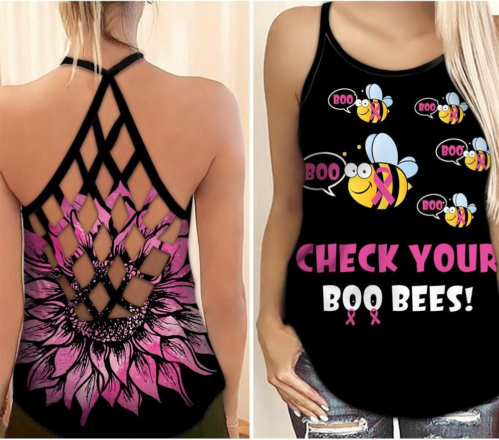 Breast Cancer Awareness 'Check Your Boo Bees' Criss-Cross Tank Top THAOVTT255