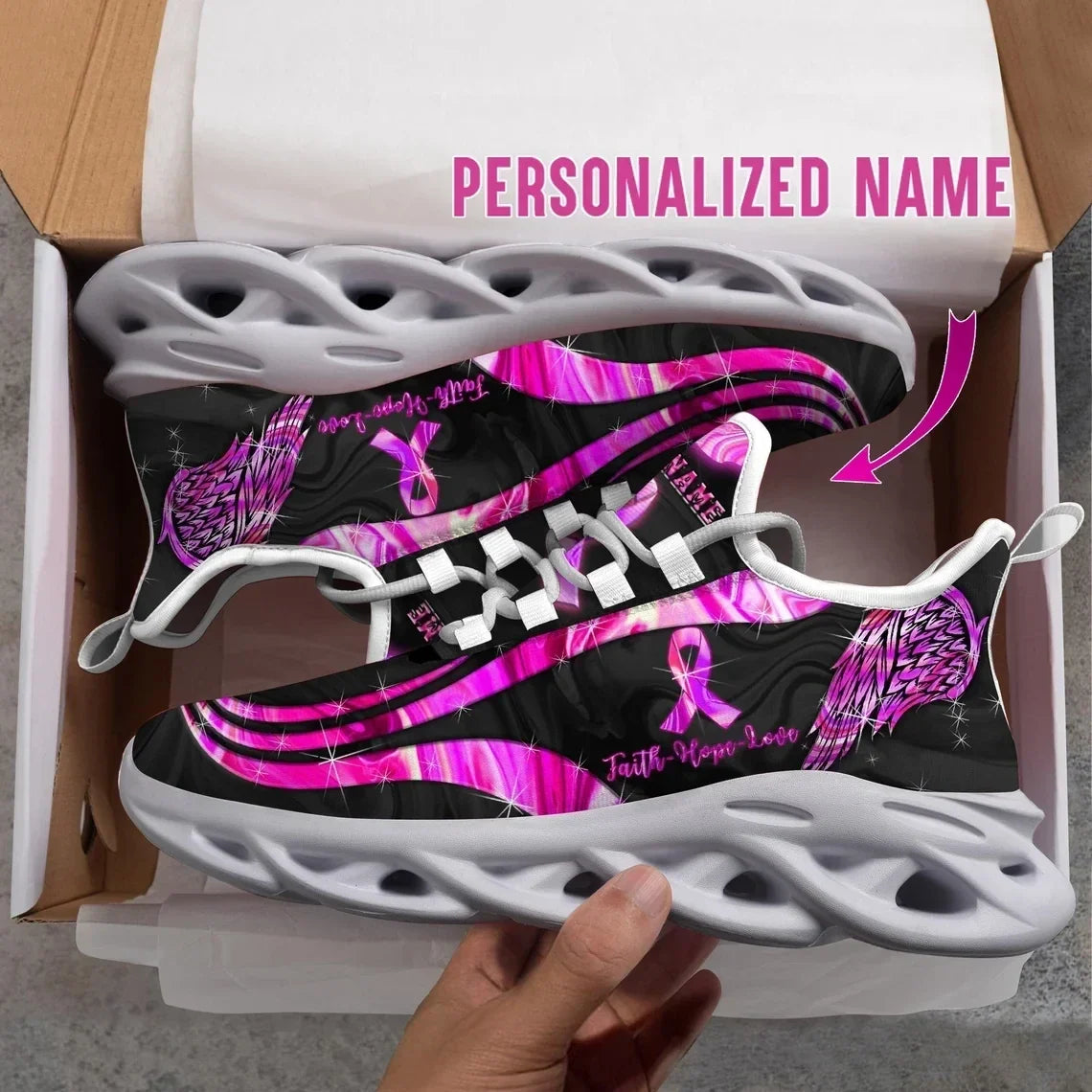 Personalized Name Breast Cancer Fighter Custom Sneakers